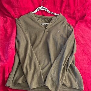 All Saints Olive Green Henley Shirt
